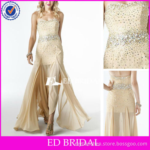 Women Strapless Sheer Chiffon Shiny Open Leg See Through Prom Dresses